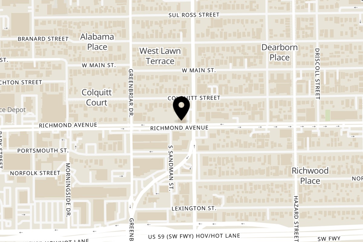Map showing the location of Wingbay Houston - Montrose on 3520 S Shepherd Dr in Houston